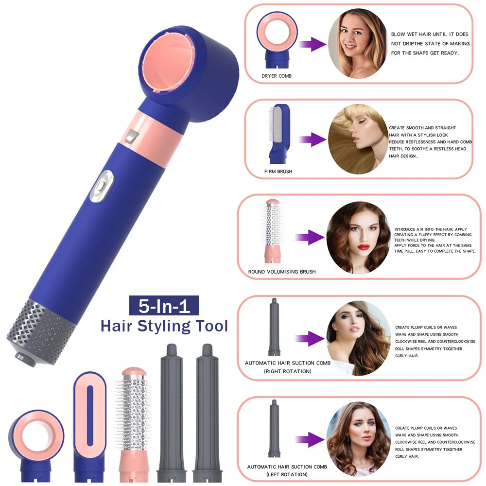 SOUL+SKIN™ 5 in 1 Hair Dryer and Styler-Blow Dryer for Curly/Straight Hair with Multifunctional home Styling Tool and Diffuser & Comb Attachments