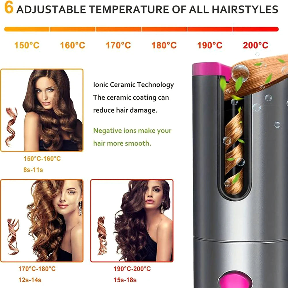 SOUL+SKIN™ Automatic Curling Iron-Portable Wireless Anion Ceramic Hair Curler with Fast Heating Fashion Styling Tools and Comb