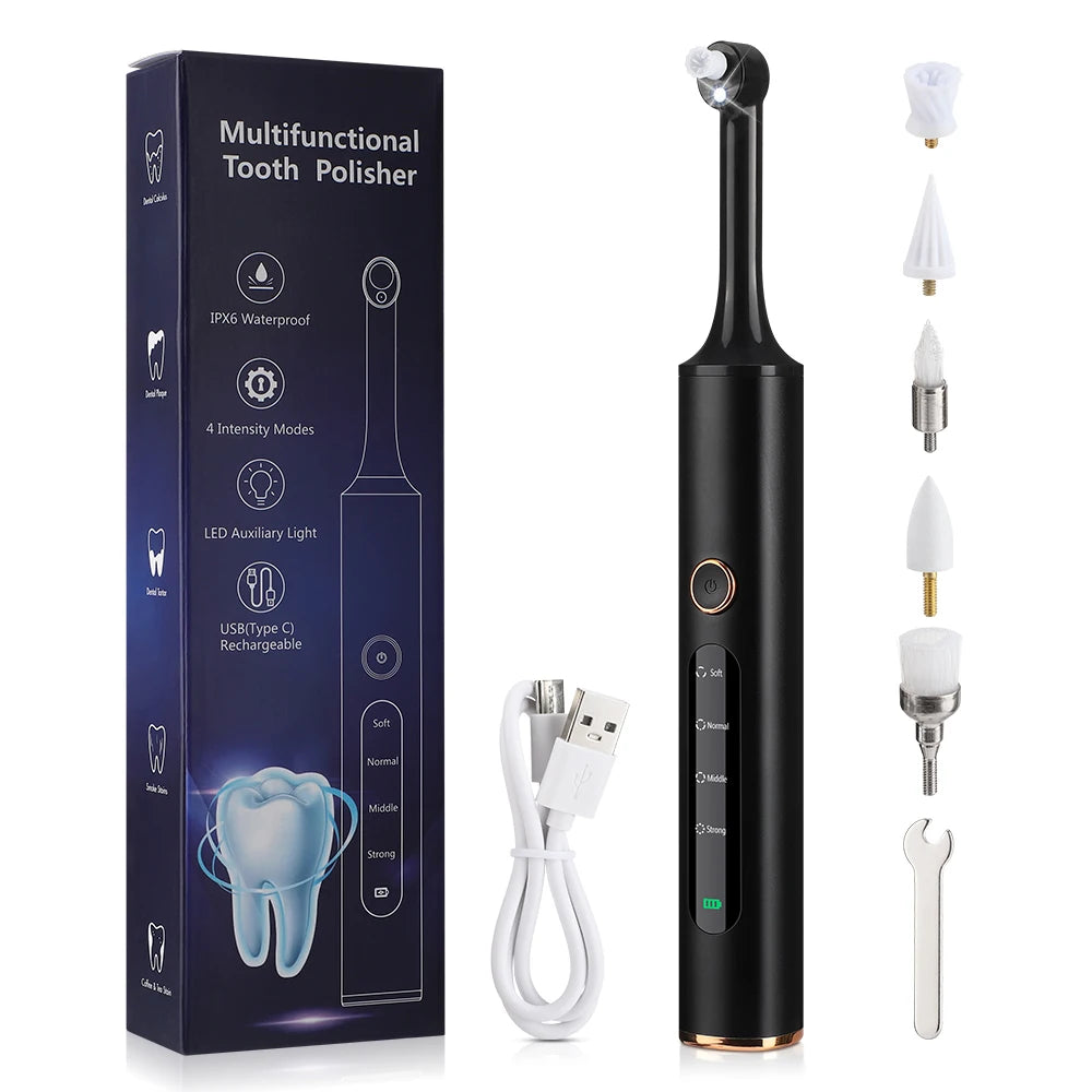 SOUL+SKIN™ Electric LED Dental Tartar Remover Tooth Polisher with 5 Replaceable Heads, Whitens Teeth, Removes Plaque and Whitening Plaque with Cleaning Oral Care Tools