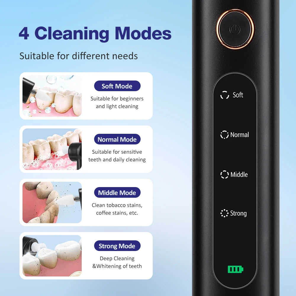 SOUL+SKIN™ Electric LED Dental Tartar Remover Tooth Polisher with 5 Replaceable Heads, Whitens Teeth, Removes Plaque and Whitening Plaque with Cleaning Oral Care Tools