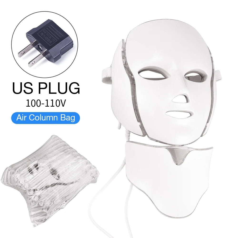 SKIN+SOUL™ 7 Colors LED Facial Mask with Neck LED Light ,Photon Mask, Skin Rejuvenation, Anti Acne Beauty Device Face Lifting Firm Massager